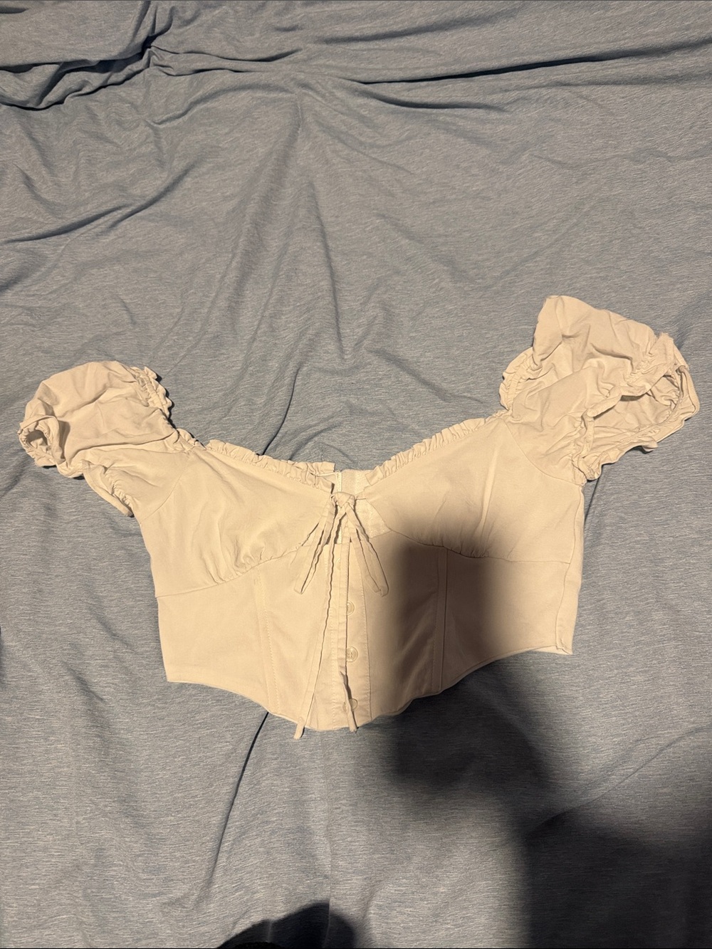 White Puff-Sleeve Tie-Front Crop Top